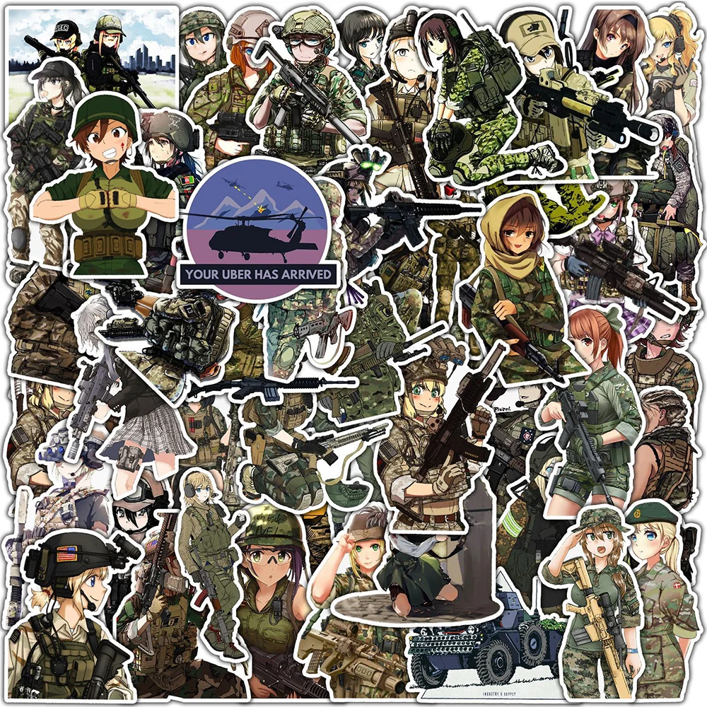 10/30/50pcs Cool Camouflage Female Soldier Anime Stickers Camo Army Girl Decals Laptop Motorcycle Luggage Car Waterproof Sticker