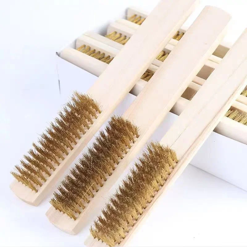 60Pcs Wood Handle Brass Copper Wire Brush Heavy-Duty Polishing Grinding Scrubbing Removing Unfinished Metal Tool