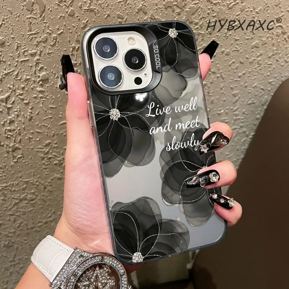 

Vintage black floral Phone Case For iPhone 11 13 12 Pro Max 16E 16 15 14 Plu Colorful Silver IMD Shock-proof HYBXAXC Phone Cover