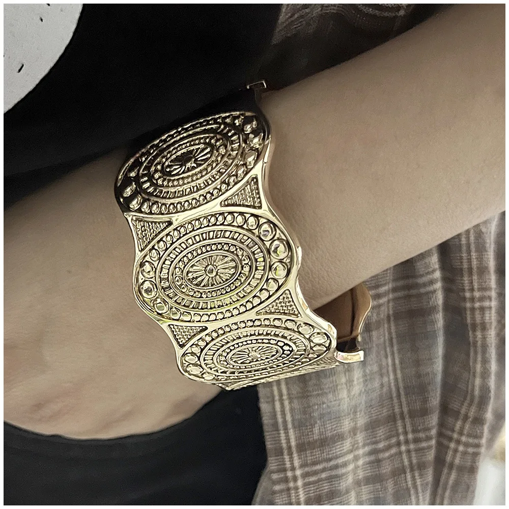 KMVEXO Bohemian Ethnic Punk Hip Hop Wide Asymmetric Bangles Bracelets For Women Statement Alloy Bangles Accessories Manchette