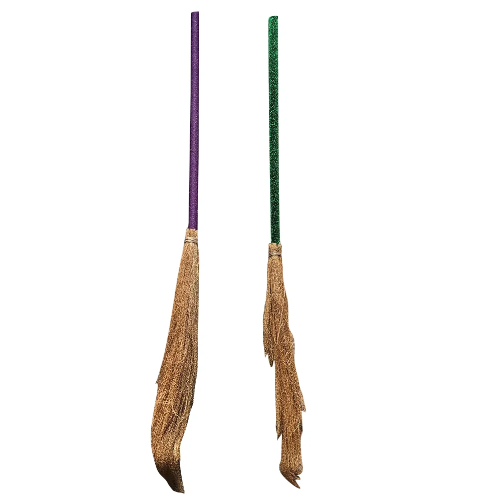 2 Pcs Witches Broomstick Costume Prop Halloween Telescopic Pearlescent 2pcs Wizard