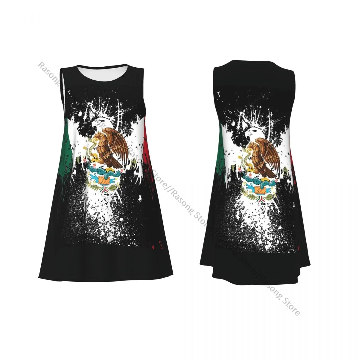 Women's Dress Mexico Flag Eagle Summer Casual T Shirt Beach Cover up Tank Dress