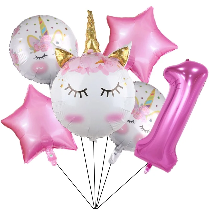Rainbow Unicorn Disposable Tableware 1st Balloon Birthday Party Decorations Kid Unicorn Theme Wedding Baby Shower Girl Supplies