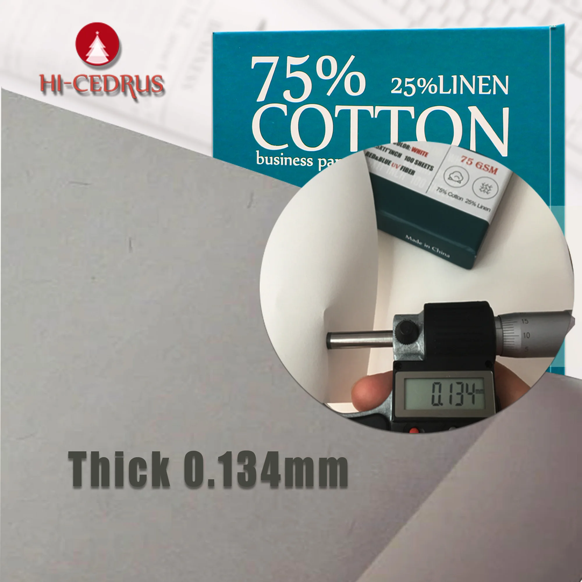 75gsm 75% Cotton 25% linen paper A4 210*297mm White color with UV invisible fiber Starch-free Waterproof 100 sheets GCYT014