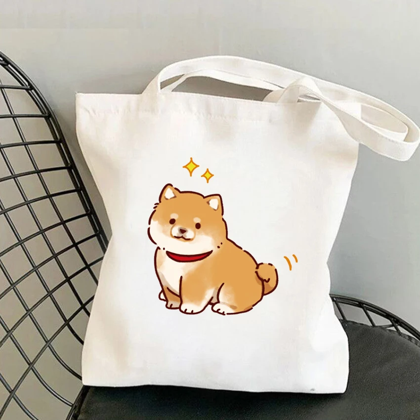 Women Shopping bag Cute Dog Printed Harajuku  Reuseable Shopper Canvas Bag girl handbag Tote Shoulder Lady Bags