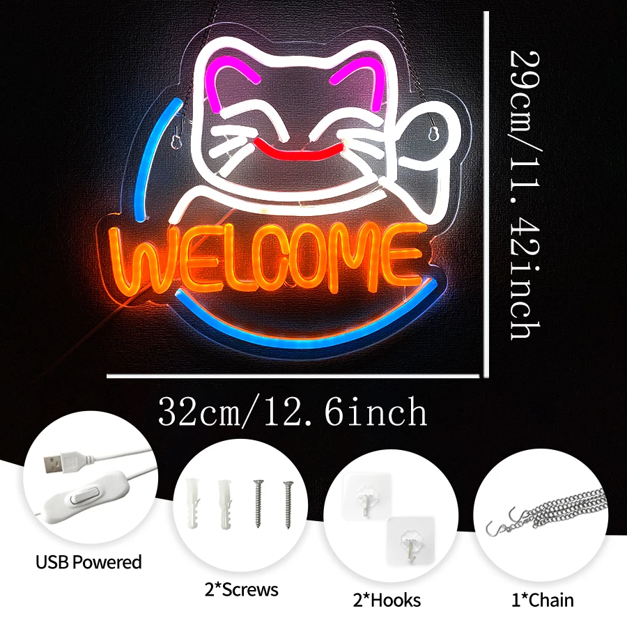 Welcome Neon Sign For Wall Decor,Led Neon Light For Clothing Store Decor,Coffee Shop,Restaurant,Retail Shop,Hotel,Bar,Party,Club