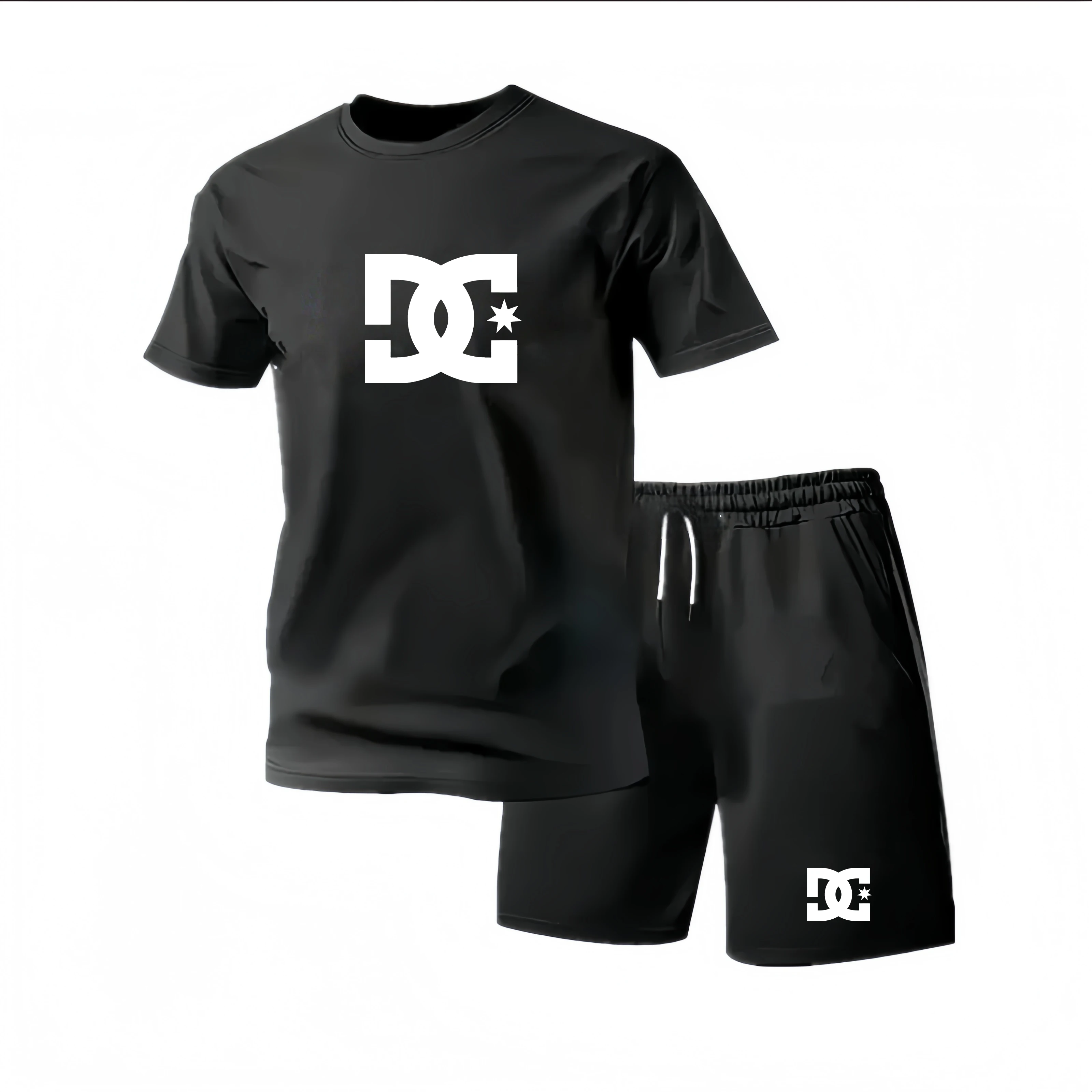 Summer Casual Men's T-Shirt and Shorts Set 2026 Sportswear Set Plus Size Short-Sleeve T-Shirt Drawst