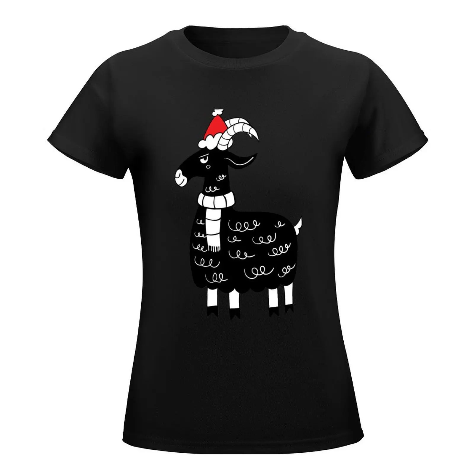 Cute Christmas Goat with red hat T-Shirt korean fashion kawaii clothes Short sleeve tee Woman T-shirts