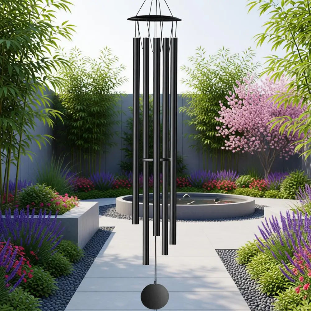 

68 Large Elegant Wind Chime for Home or Garden, Deep Tone Tribute to Deceased Loved Ones, Black