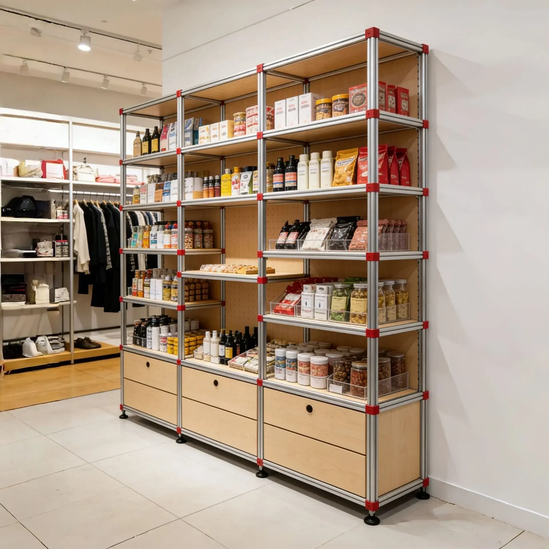 Aluminum Profile Modern Simple Floor-to-Floor Multi-layer Shelf Commercial Storage Shelf Ocean Panel Multifunctional Shelf