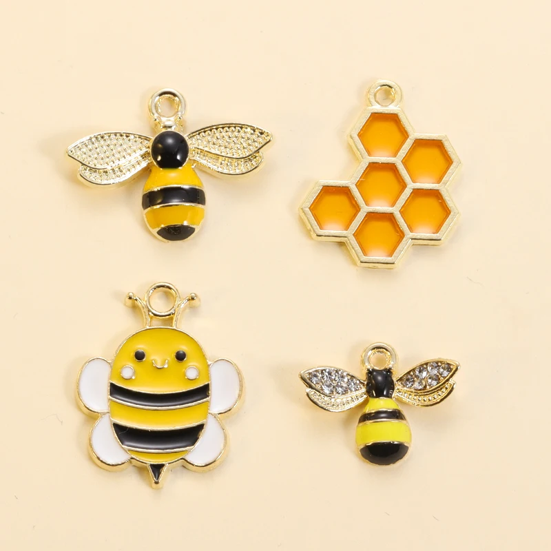 10Pcs Cute Enamel Bee Honeycomb Charms For DIY Jewelry Making Earrings Pendants Necklaces Bracelets Handmade Gift Accessories