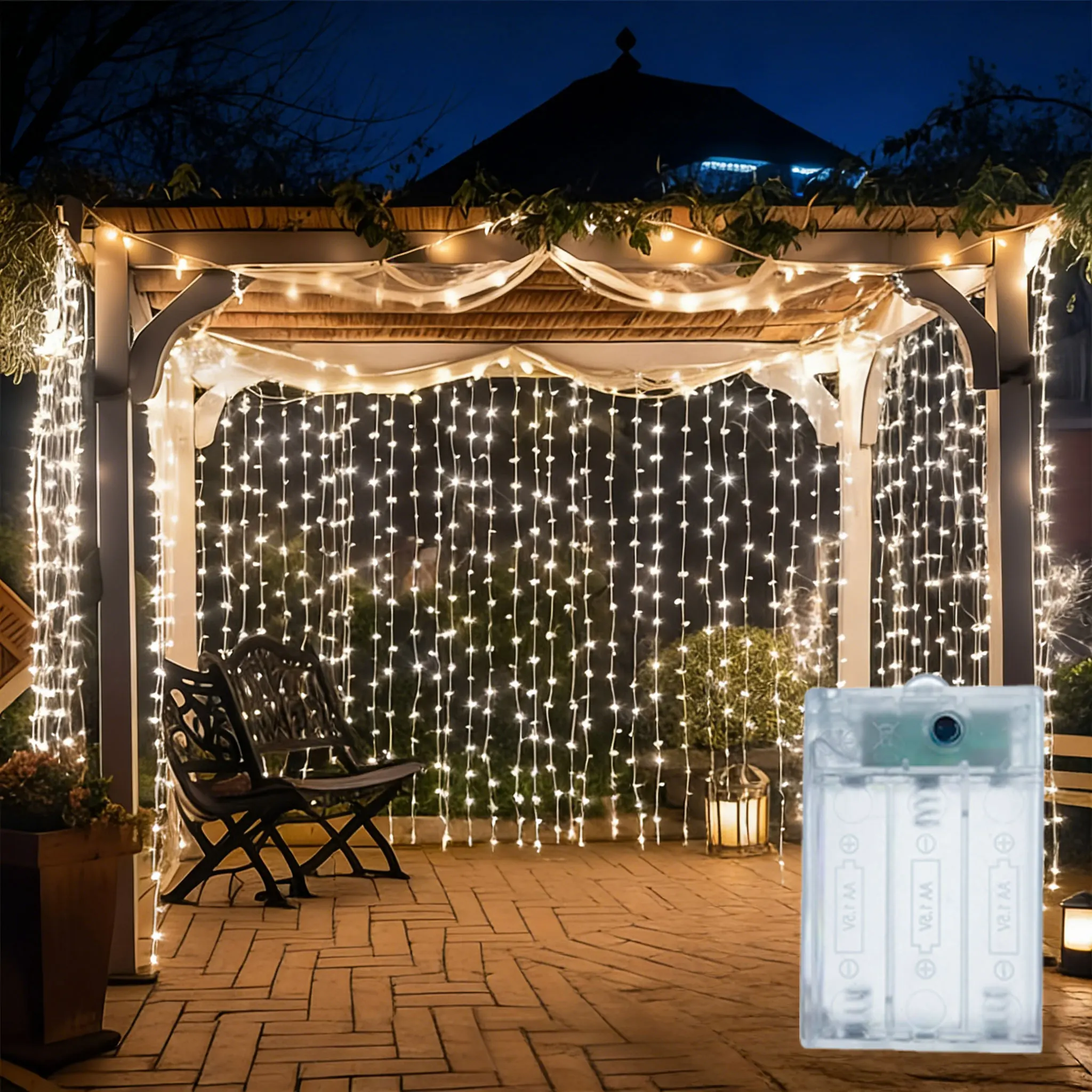 

100/200/300/600LED Curtain String Light 8 Modes Battery Powered Ramadan Decoration for Eid Mubarak Wedding Monther's Day gift