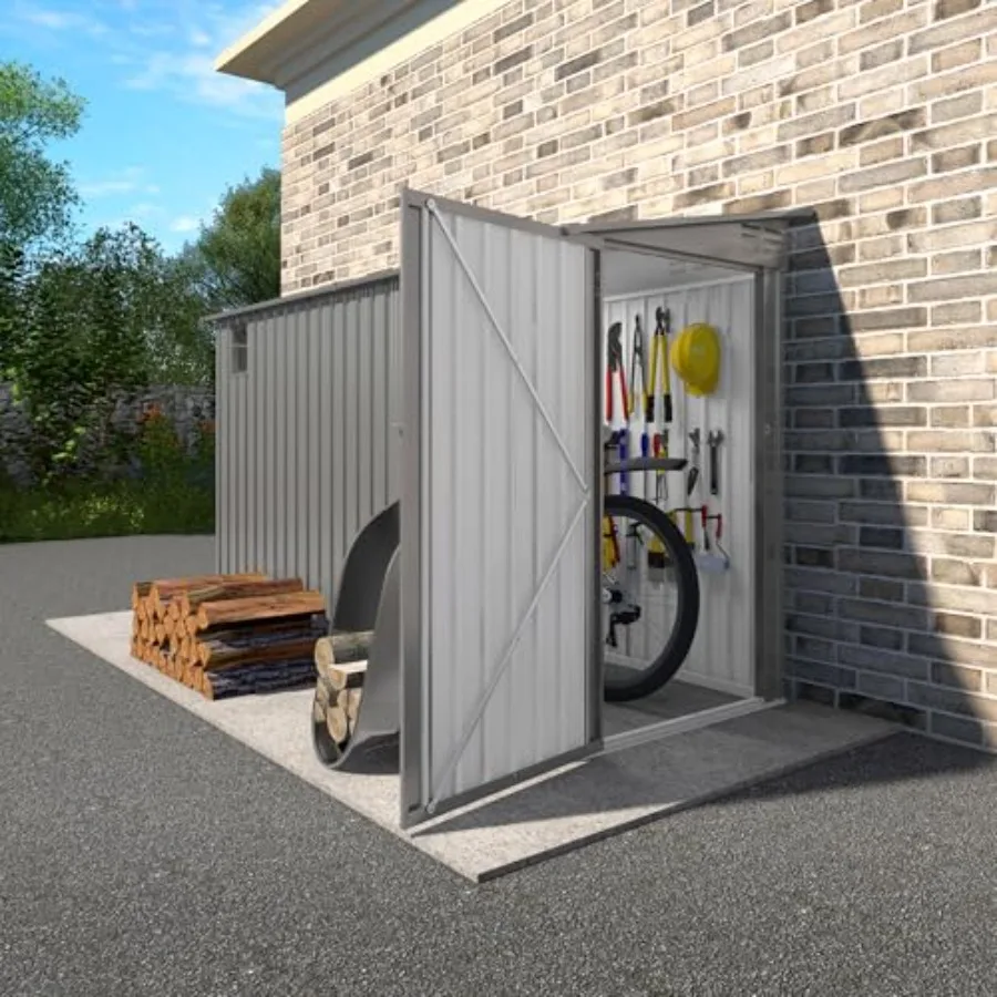 Outdoor storage shed for garden, backyard, patio, lawn: galvanized steel, gray, waterproof, lockable door and window, 4 x 9.2 f