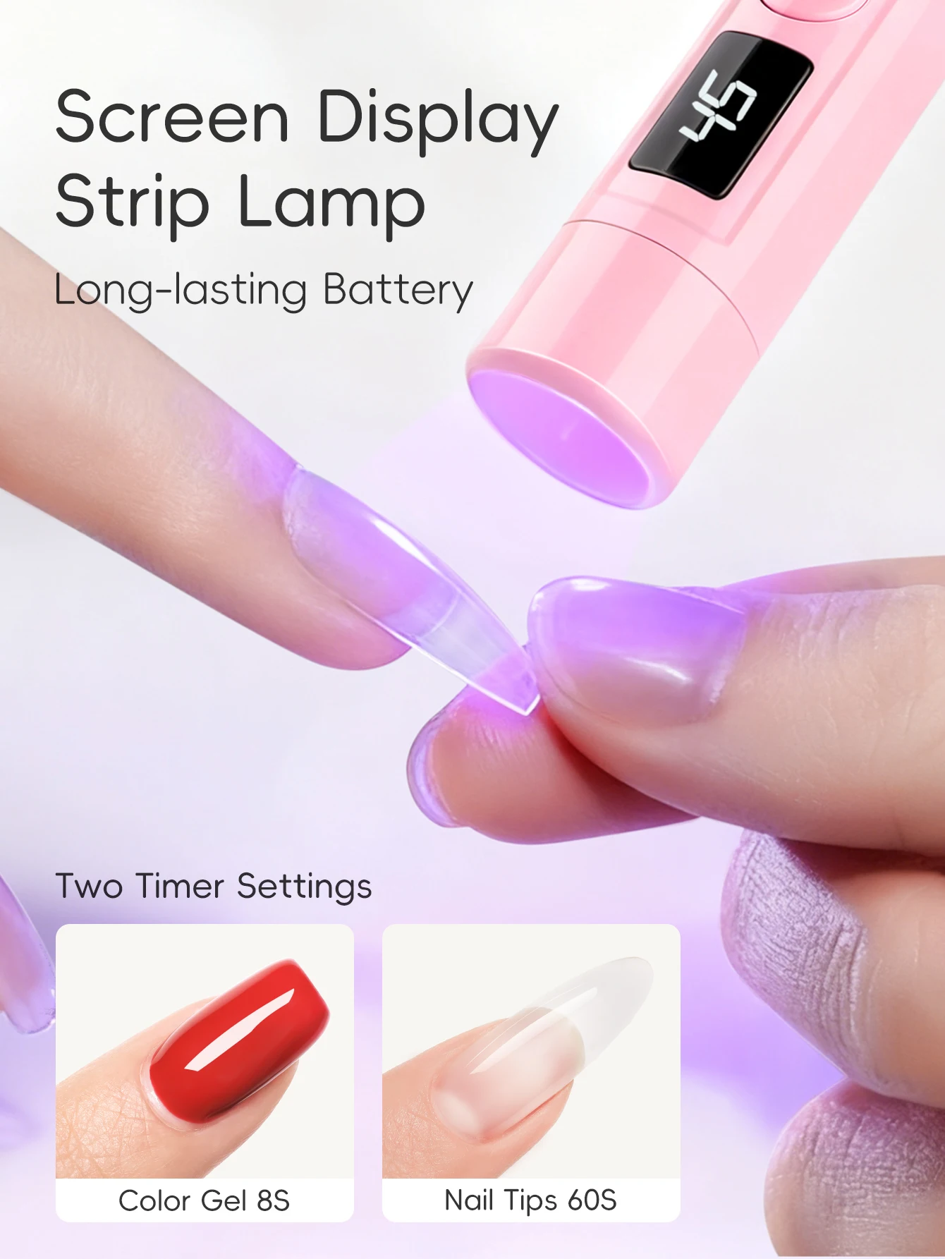 1Pc Pink On-Screen Display Handheld Nail Art UV Lamp For Gel Nails, Mini Nail Light, Portable LED Nail Lamp, USB Nail Dryer