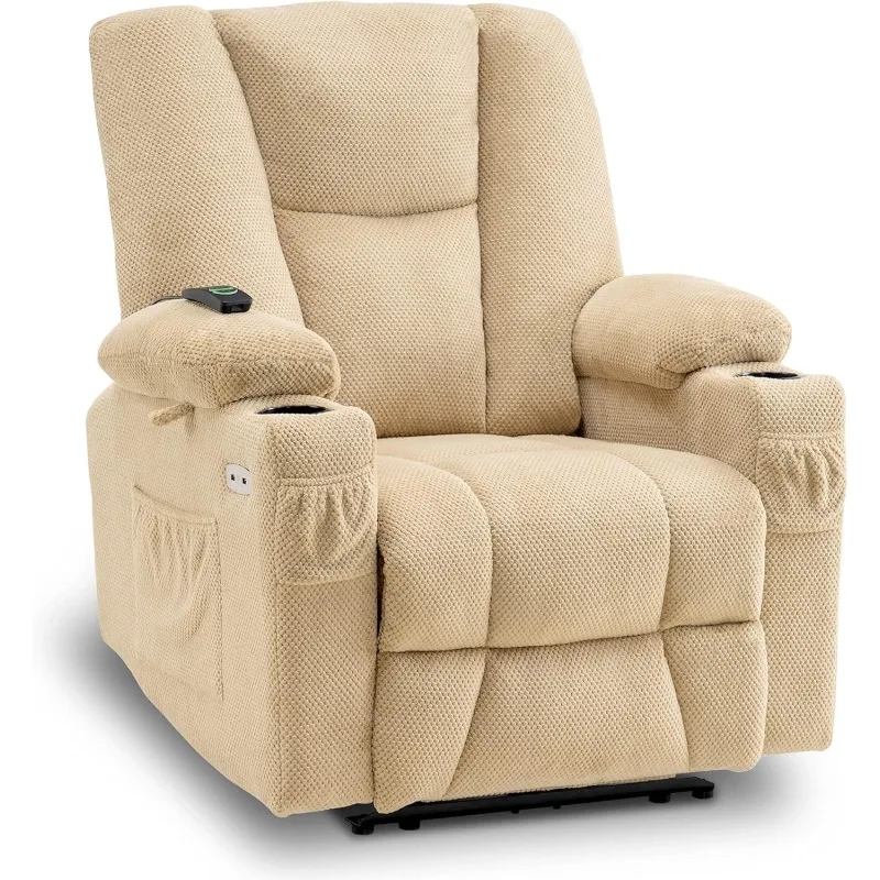 Fabric Electric Power Recliner Chair with Heat and Massage, Cup Holders, USB Charge Ports, Extended Footrest image 4