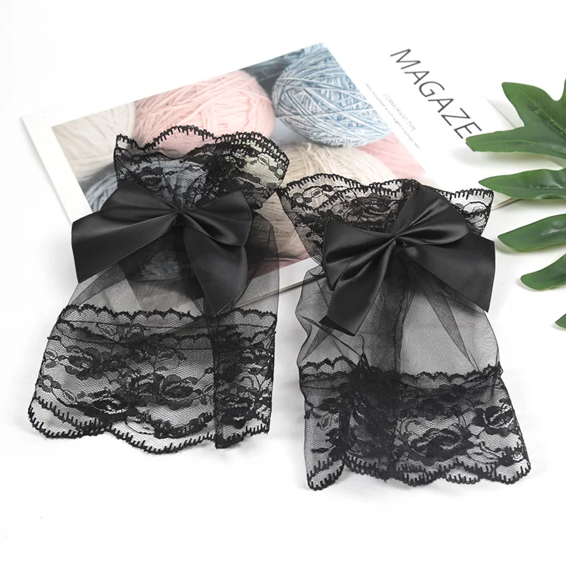 1Pair Detachable Fake Sleeves Lace Mesh Fake Flared Sleeves Women Lace Wrist Cuffs Bracelets Fashion Elbow Sleeve Cuff