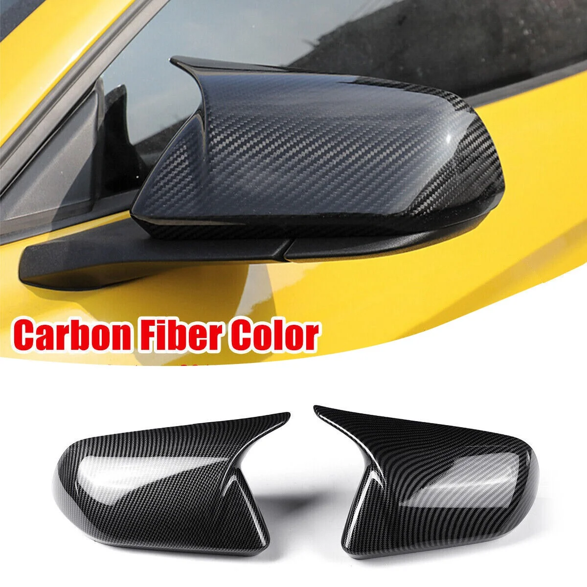 ABS Carbon Fiber Horn Style Side Door Rearview Mirror Cover Trim Shells Cap for Ford Mustang 2015-2022