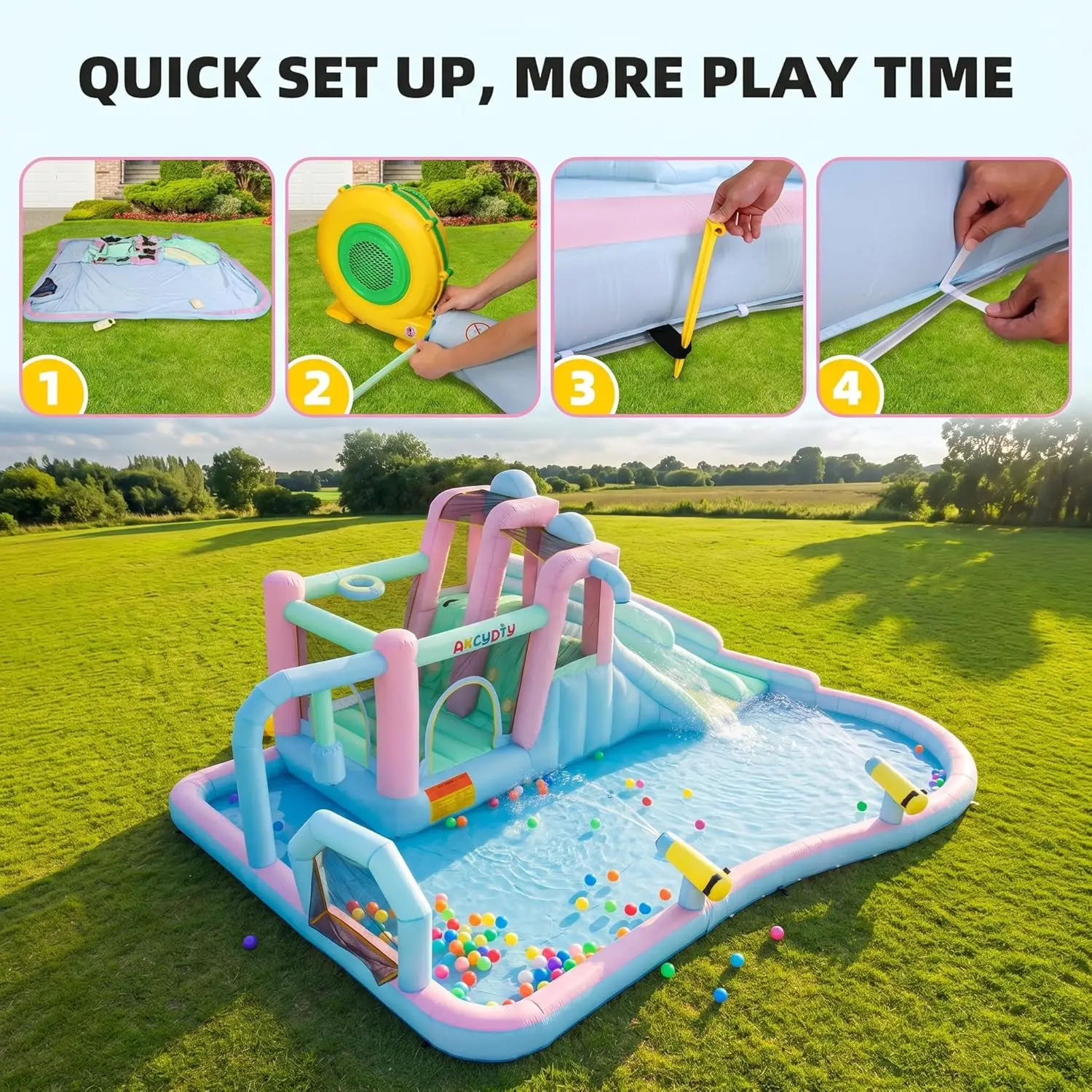 Double Lane Inflatable Water Slide Bounce House with Jump Area, Large Splash Pool, and Outdoor Obstacle Course - Backyard Summer Fun Water Park for Big Kids Gift Set Includes Blower (21.3 FT)