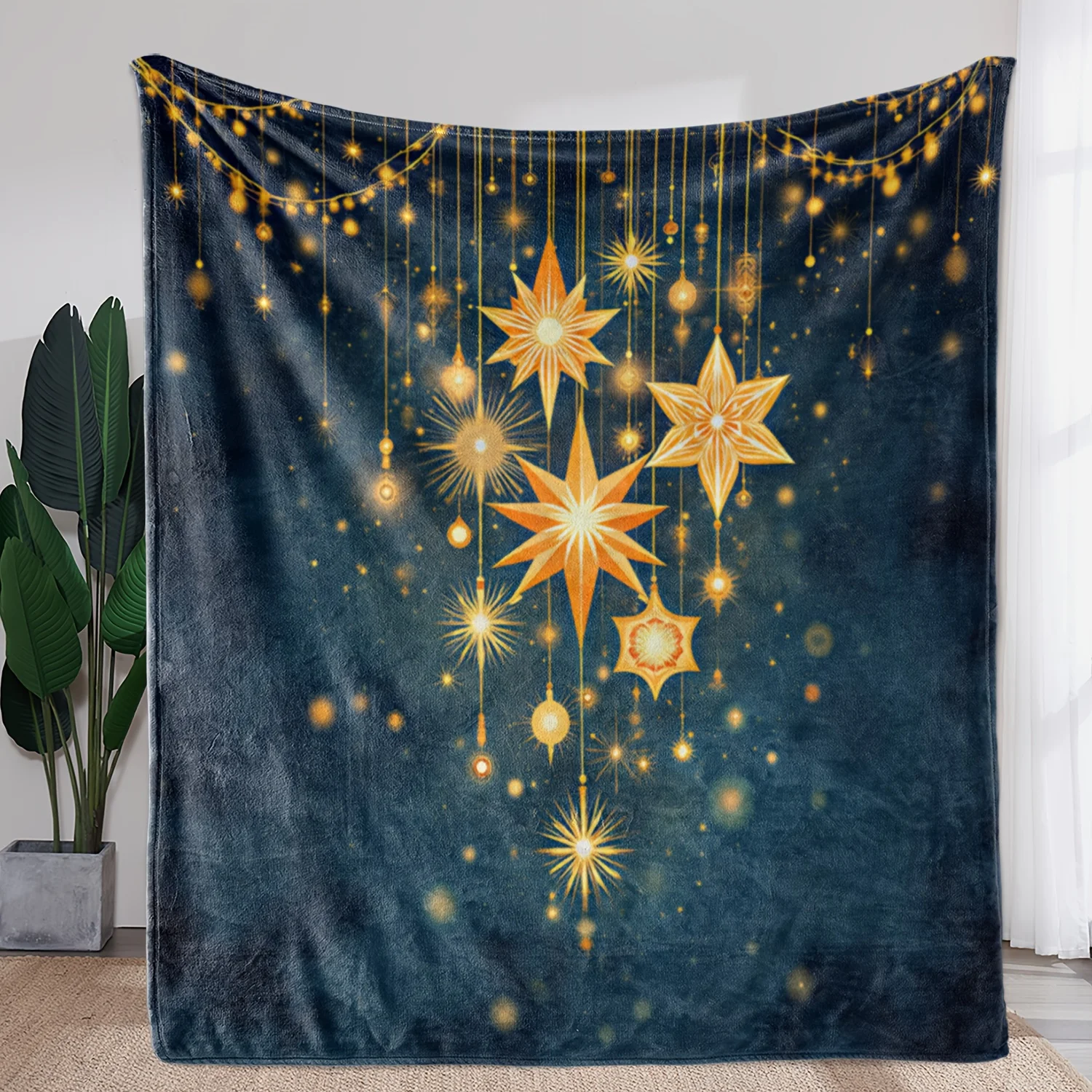 

Роскошное фланелевое одеяло Sdoo — темно-синий и золотистый дизайн звездной ночи со светящимися золотыми звездами, плюшевая мягкая всесезонная кровать