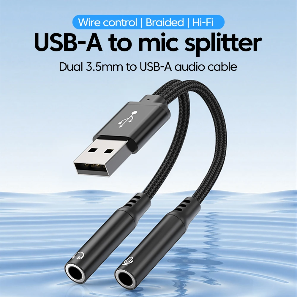 Usb a para duplo 3.5mm jack cabo de áudio dca chip ouvir música/voz heaphone adaptador usb para 3.5mm jack adaptador de áudio para lapto