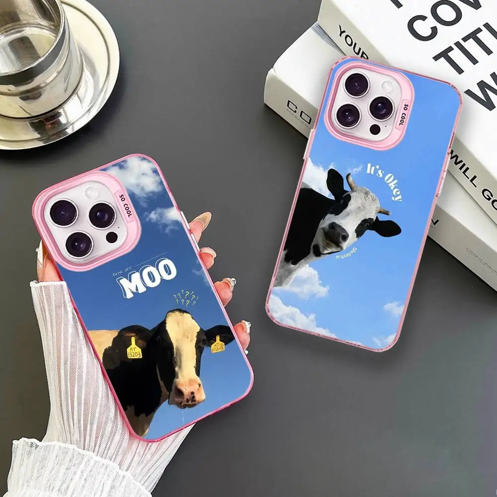 

Cute Cow and Blue Sky Phone Case For iPhone 16,15,14,13,12,11,Mini,Pro,MAX Pink Matte Shockproof Cover