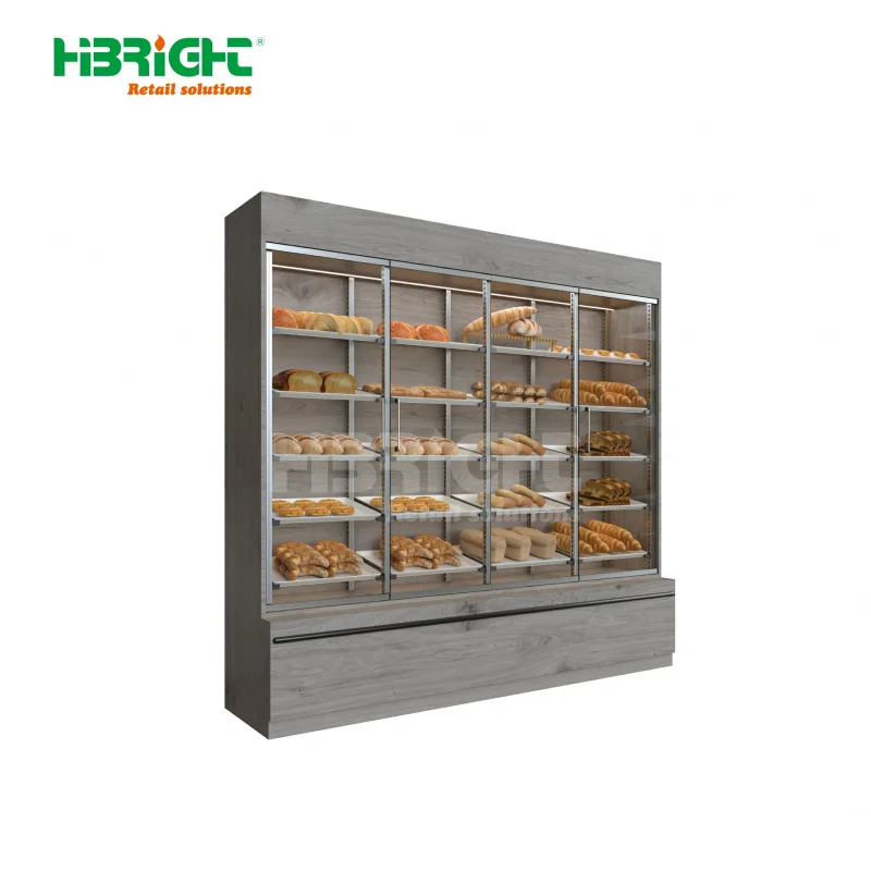 custom.Large Capacity Practical Customized Color  Size Supermarket Grocery Store Gray Bread Display Cabinet