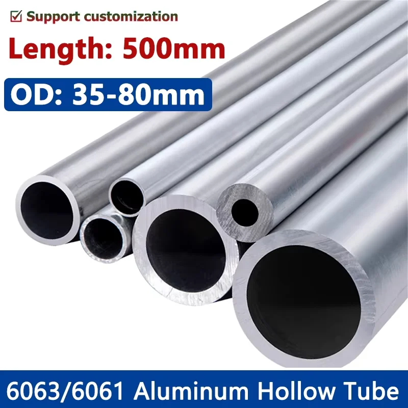 Precision 6061 6063 Aluminum Alloy Thin Wall Tube, 500mm Straight Processing Tubing OD 35-80mm