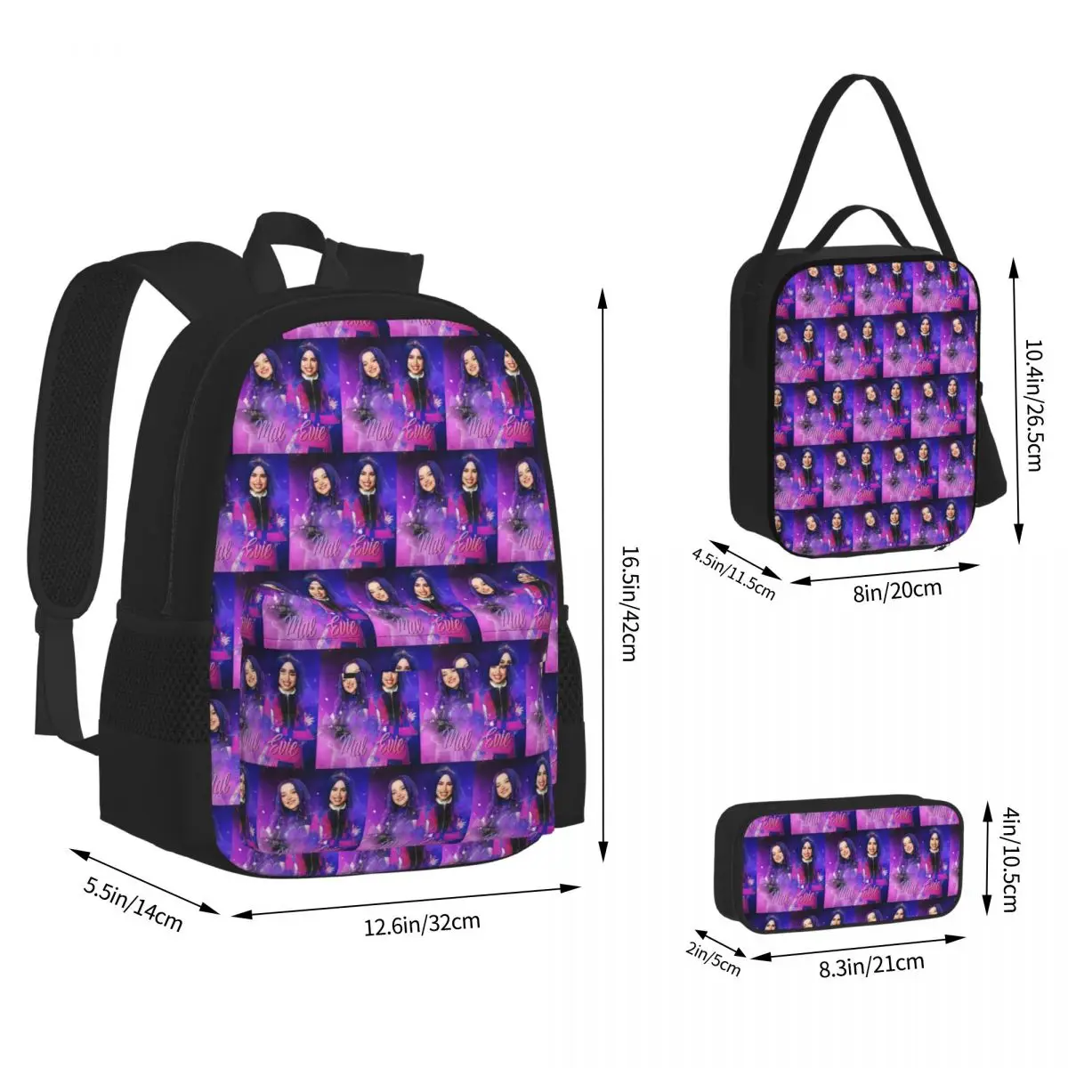 Mal And Evie - Descendants Backpacks Boys Girls Bookbag Children School Bags Kids Rucksack Lunch Bag Pen Bag Three-Piece Set