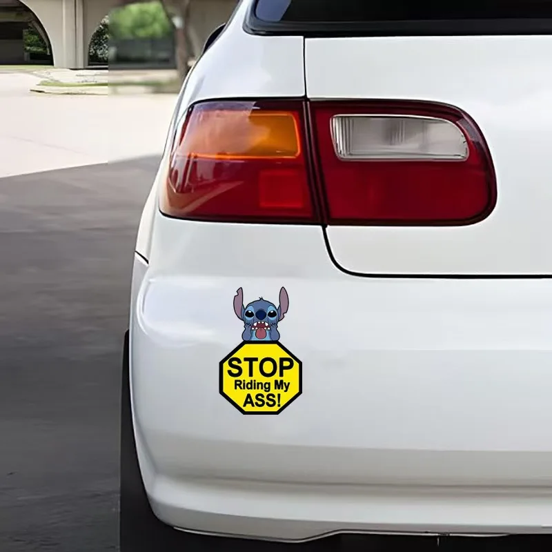 Lilo & Stitch Stop Riding Car Stickers Tear Stickers Without Glue Left Cartoon Window Decoration Reminder Car Body Stickers