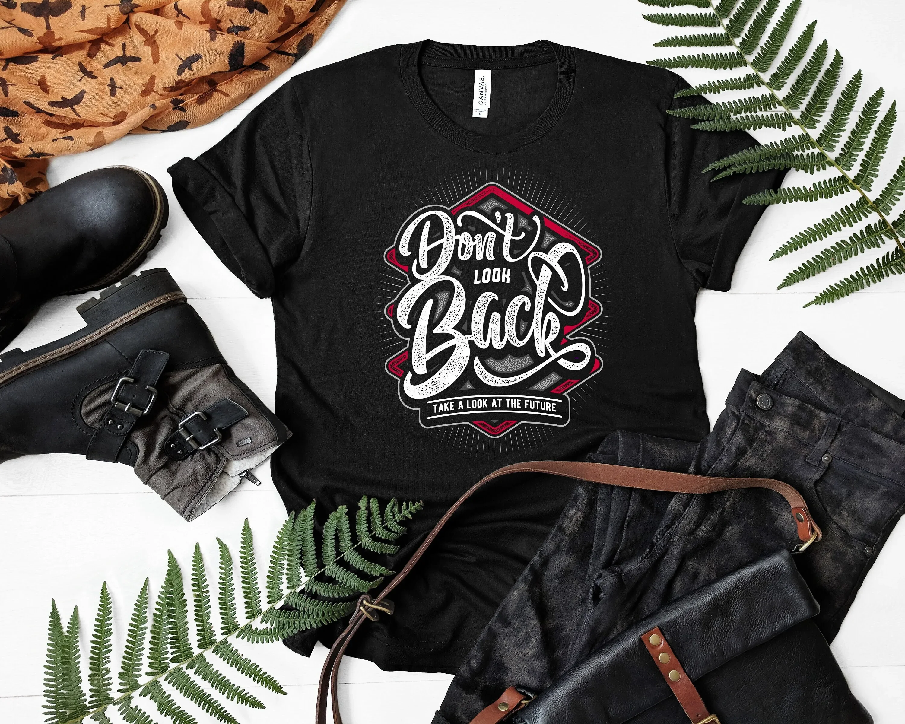T-shirt Don't Look Back, regardez vers le futur pour les pères, courageux, papa, audacieux, sans peur