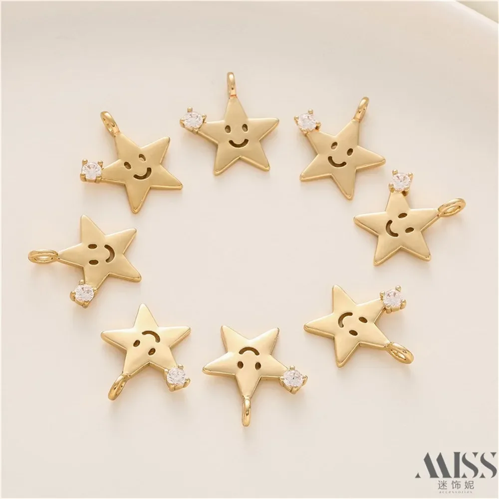 14K Gold-wrapped Zircon Pentagram DIY Accessories Handmade Bracelets Necklaces Jewelry Charm Pendants