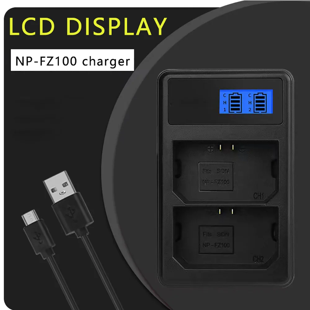 NP-FZ100 Dual LCD Camera Battery Charger Type-C USB Charger For Sony A7 IV A7S III A7R V A6700 ZV-E1 FX3 FX30 A6600
