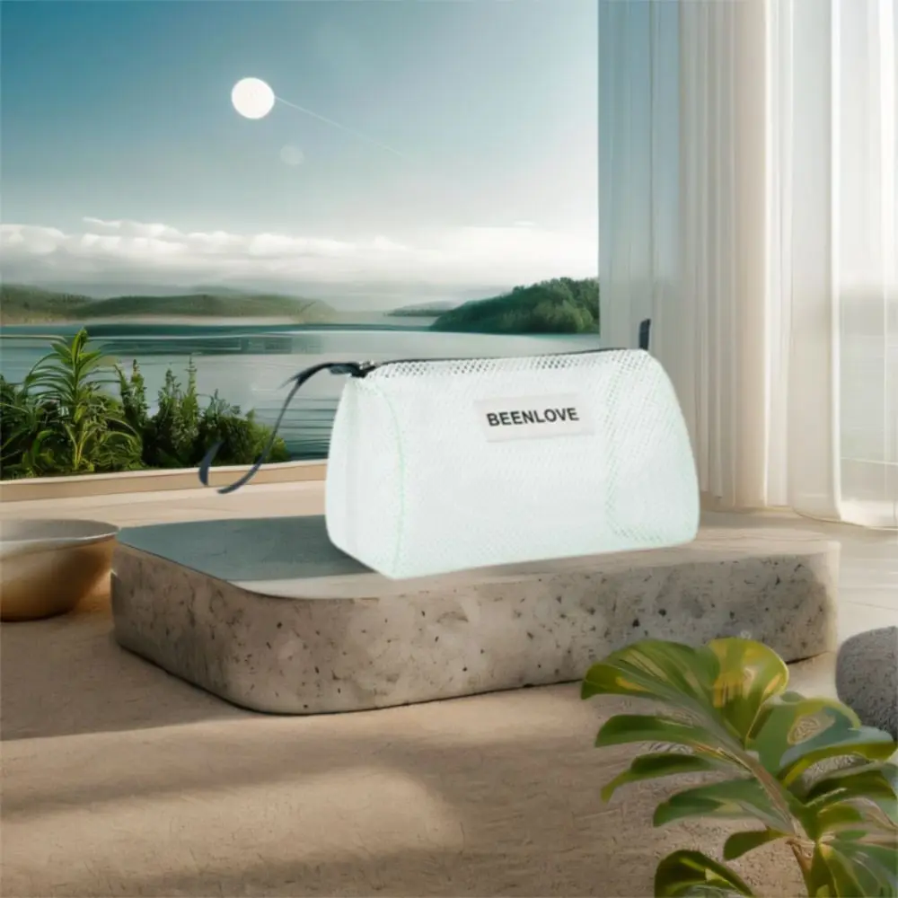 

Пляжная сетчатая сумка большой емкости, ручная дышащая сумка для хранения туалетных принадлежностей, компактная легкая косметичка на молнии, пляжная сумка