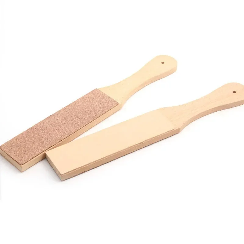 Dual Sided Leather Blade Strop Cutter Razor Sharpener Polishing Wooden Handle Kitchen Knife Sharpener Scissors Sharpening Tool