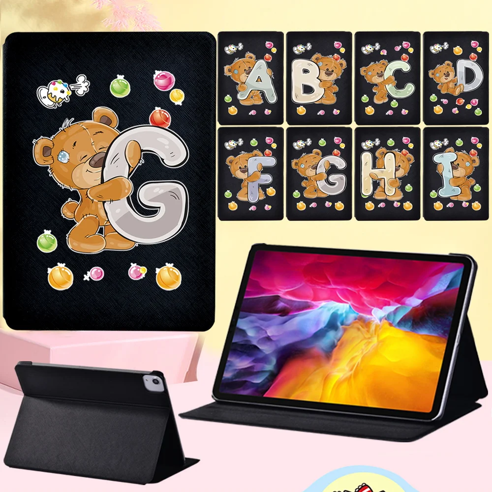 

Leather Stand Cover Case for Apple IPad Air 4 2020 10.9 Inch Drop Resistance Bear Letter Pattern Flip Tablet Case + Free Stylus