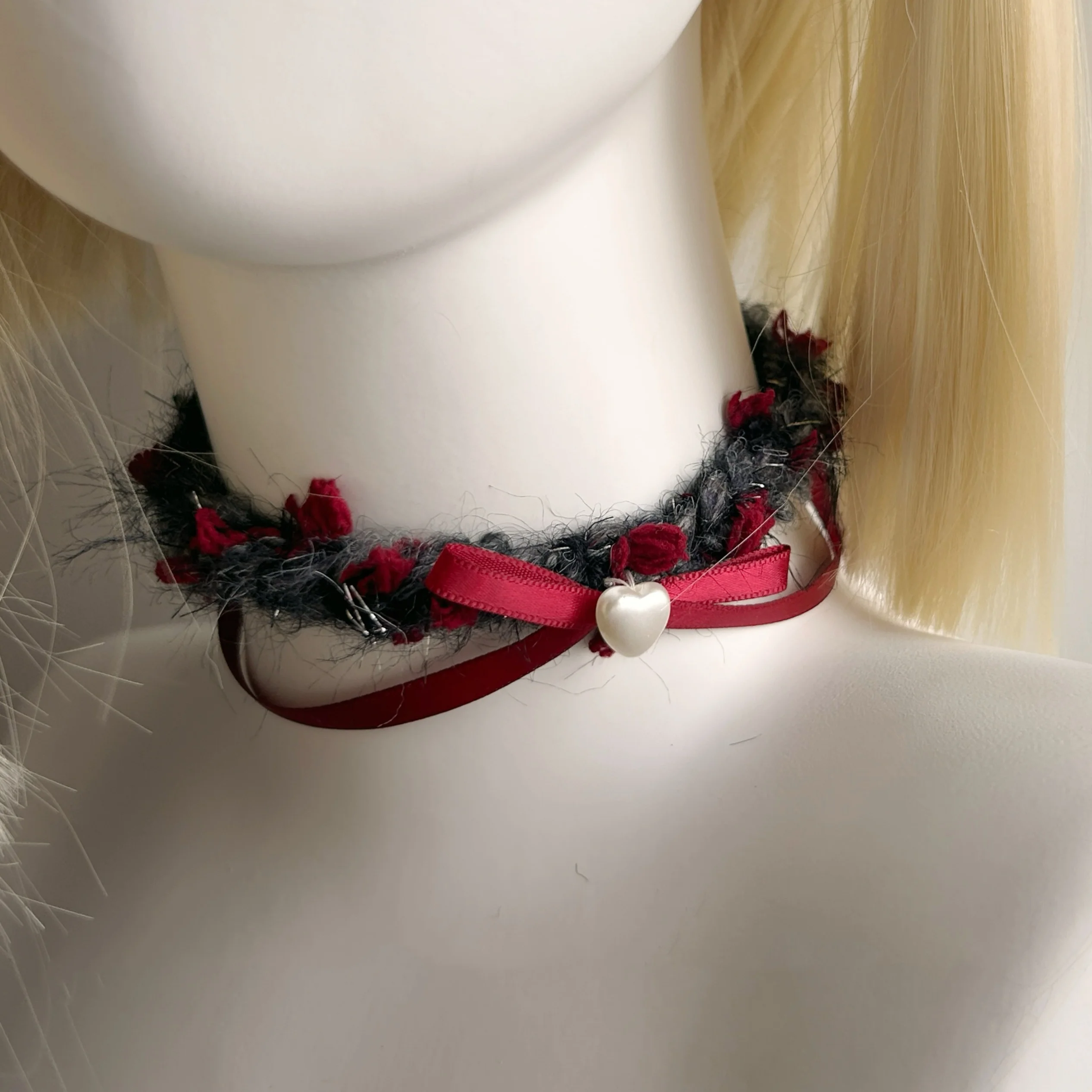 Заколка для волос Lost Rose Butterfly, оригинальный дизайн, готическое колье Y2K Harajuku, флисовое колье с розой и темным бантом, ожерелье