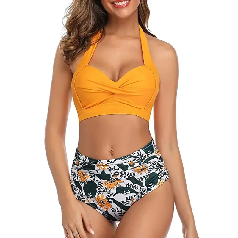 BLACK SWEET New High Waist Bikini Set Two Piece Girl Swimwear Women Sexy Print Strap Beach Bikini Plus Size Bathing Suit Women