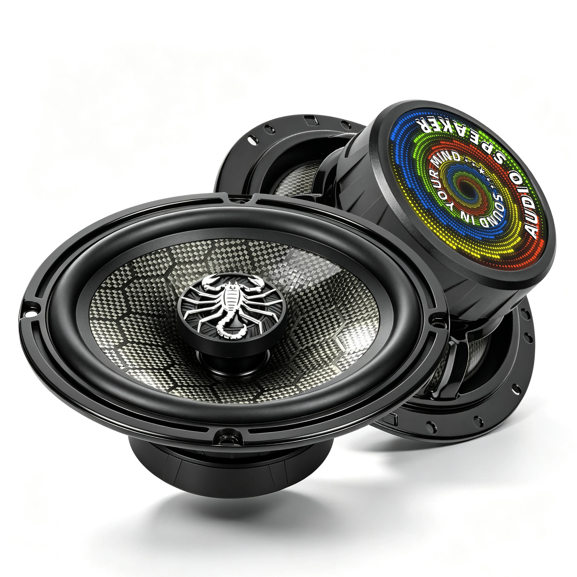 xpiaa 2pcs 6.5inch Two-channel coaxial speakers Carbon fiber material,scorpion-shaped appearance high-fidelity sound Accessories
