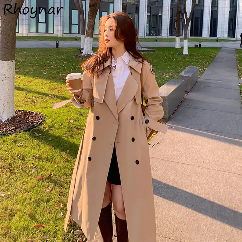 

Women Trench Korean Style Fashion Autumn Notched Coats New Popular Temperament Graceful Double Breasted Versatile Baggy Street