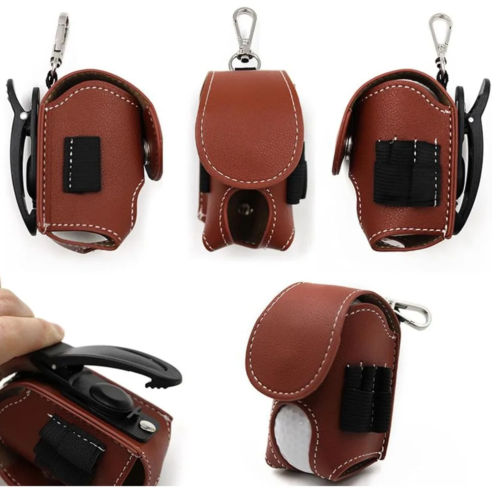 Golf Ball Bag - Water-Resistant Leather Storage, Convenient Golfing Accessories with Keychains for Driving Range, Golf Course