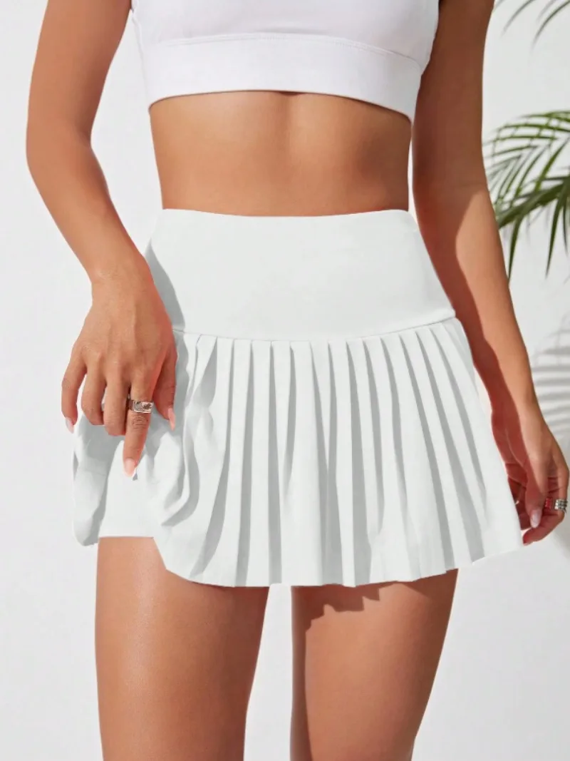 

Women's High Waist Fitness Skirt - Solid Color Quick-Dry Yoga & Tennis Skirt, Breathable Cropped Style for Gym and Sports