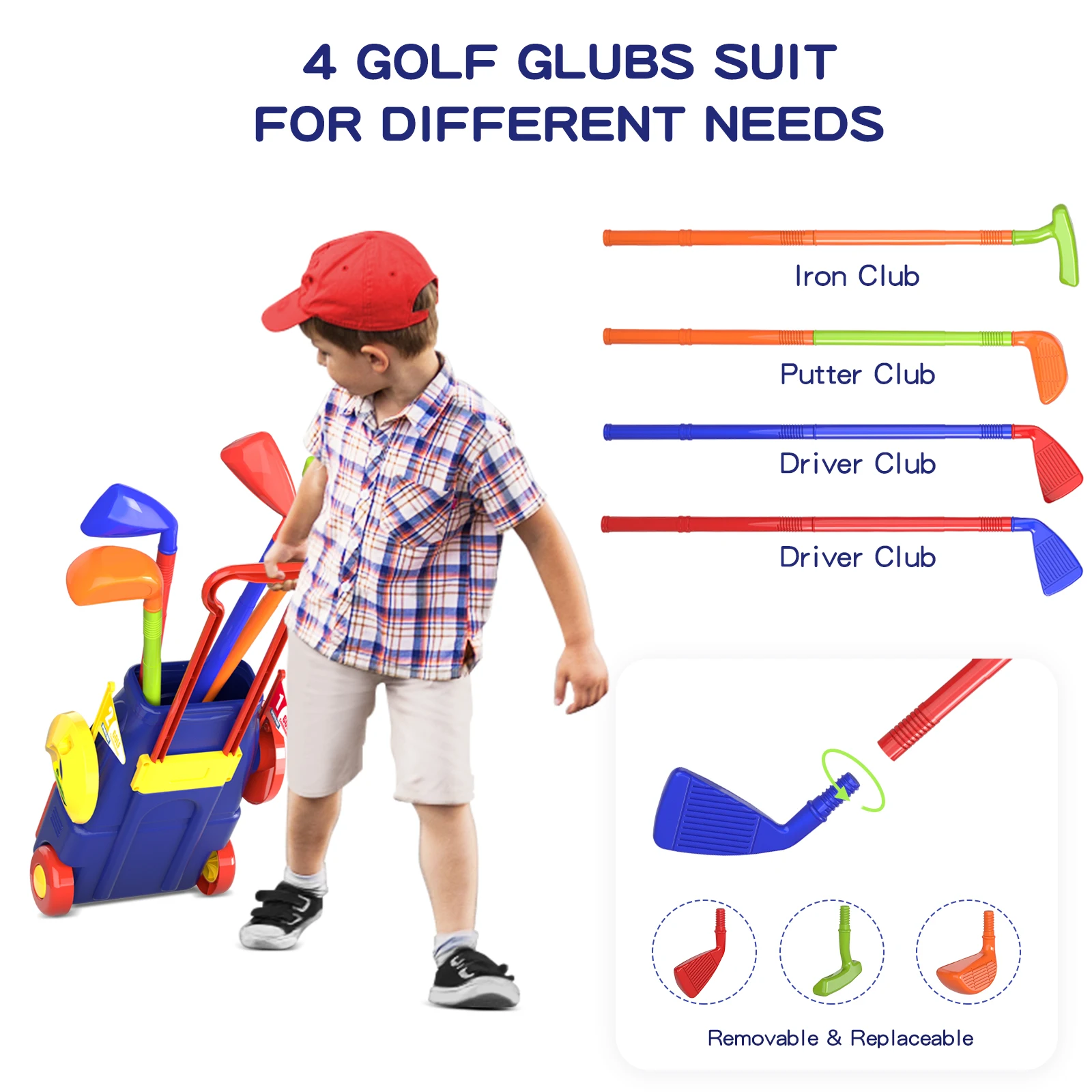 Ensemble de golf pour tout-petits, clubs de golf pour enfants avec 8 balles, 4 bâtons de golf, 2 trous d'entraînement et un tapis de mise, jouets pour filles de 2 3 4 5 ans et plus