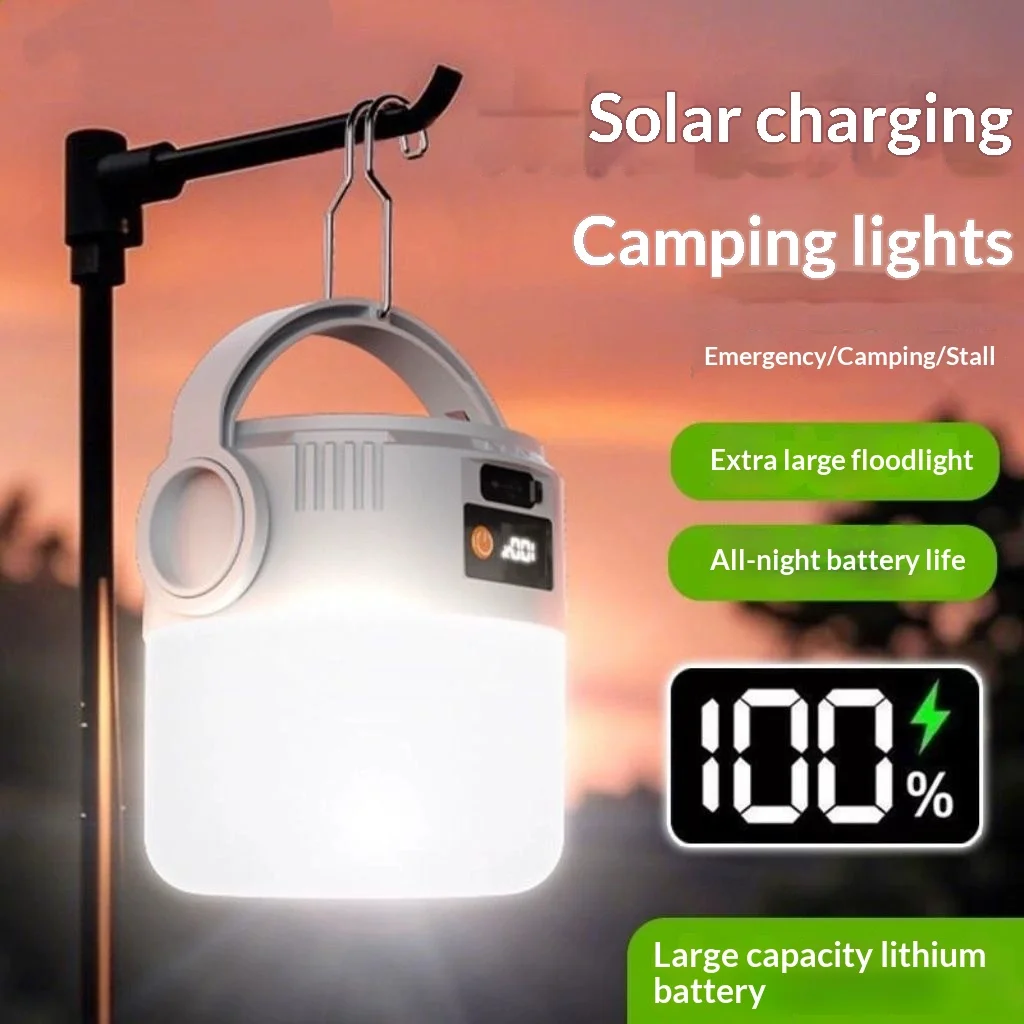 LED Solar Camping Light USB Rechargeable Portable Outdoor Lantern with Flashlight Multifunctional Hanging Lamp for Hiking