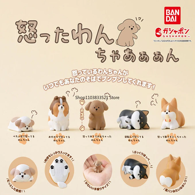 Original anime irritado bonito animal de estimação gashapon brinquedos shiba inu corgi fronteira collie figuras de ação modelo ornamentos desktop presente surpresa