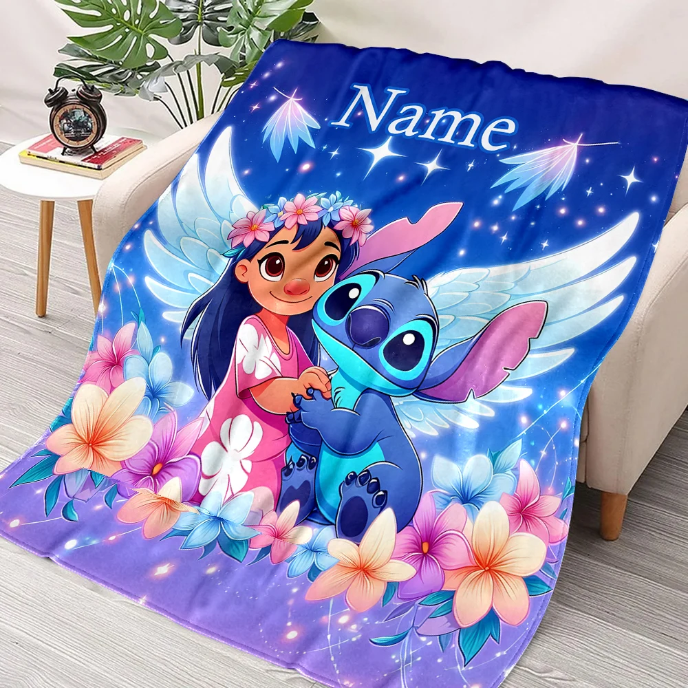 Personalized Custom Name Blanket Disney Stitch Printed Blanket for Sofa Bed Cover Blanket Suitable for Birthday Christmas Gifts