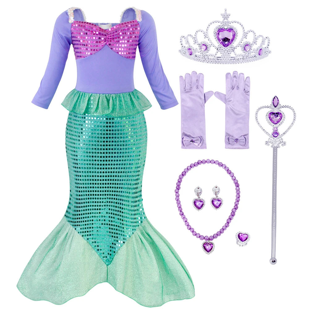 Jurebecia Mermaid Dress For Girls Little Mermaid Costume Fancy Dress Up Ariel Dress Up For Girls Cosplay Mermaid Birthday Outfit