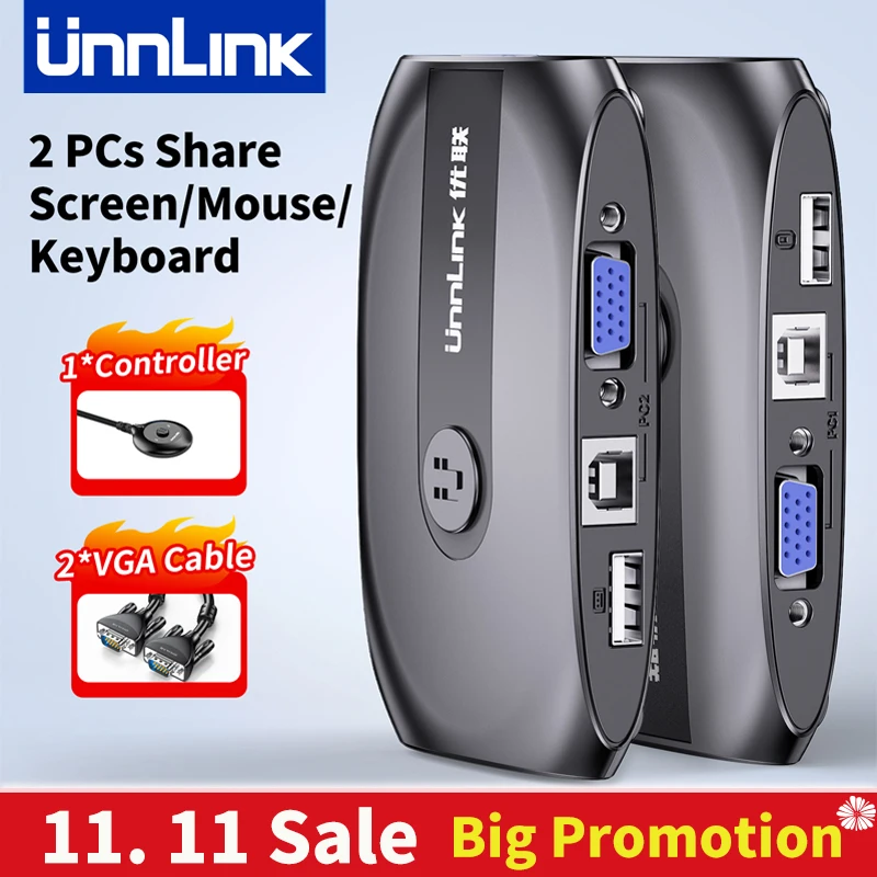 

Unnlink 2-портовый KVM-переключатель VGA 1080P USB 2.0-концентратор для 2 компьютеров, монитор, мышь, клавиатура, принтер