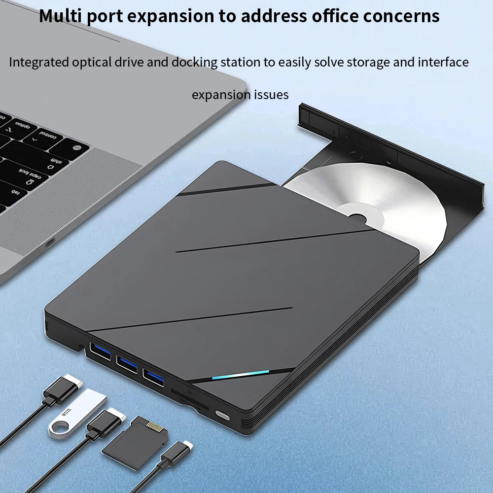 TISHRIC USB3.0 SD Type-C Multifunctional External Optical Drive CD-RW Burner Player DVD CD Slim Port Twill External Drive Burner