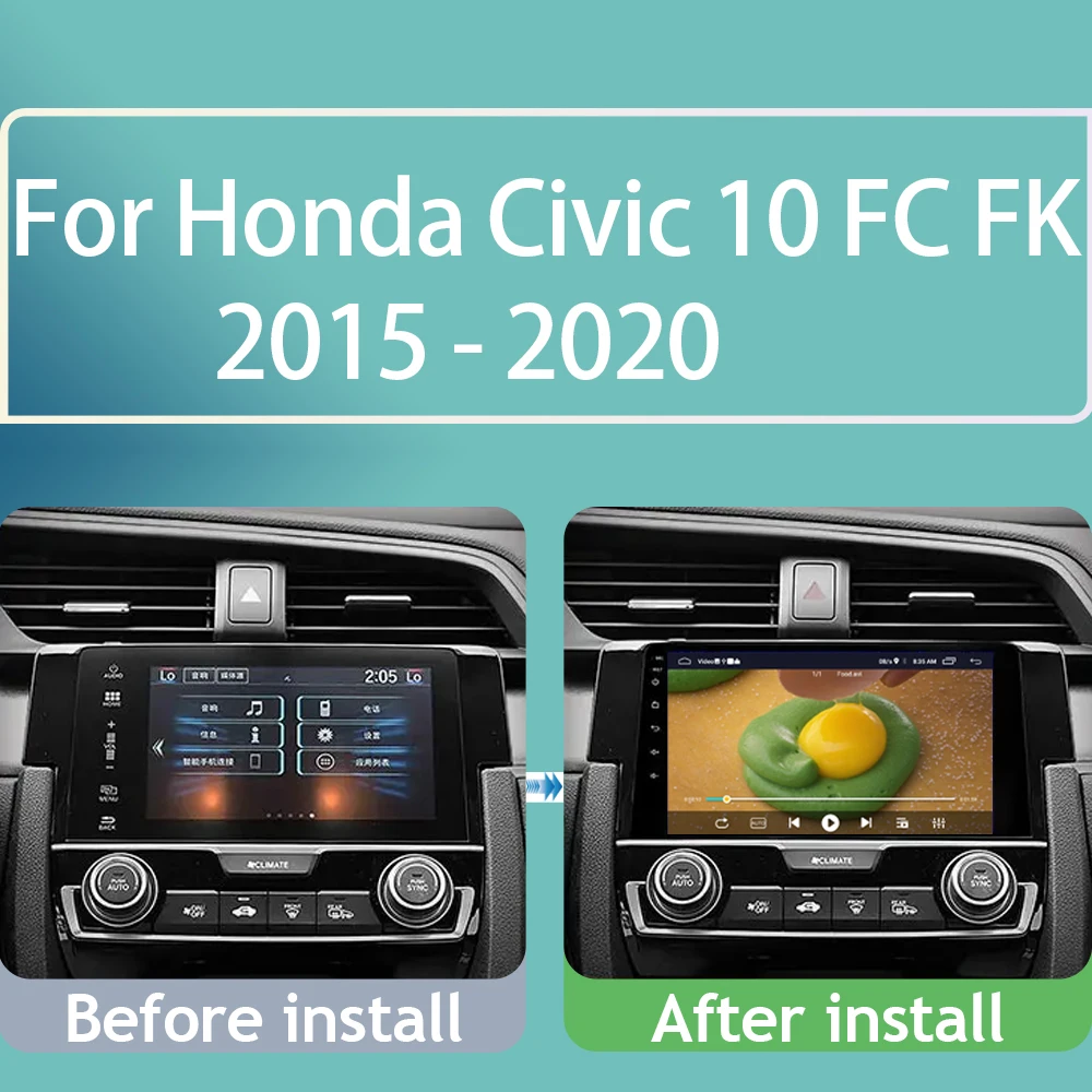 Android 13 dla Hondy Civic 10 FC FK 2015-2020 Auto Radio GPS Nawigacja Odtwarzacz multimedialny Stereo Kamera nocna Bez 2din DVD