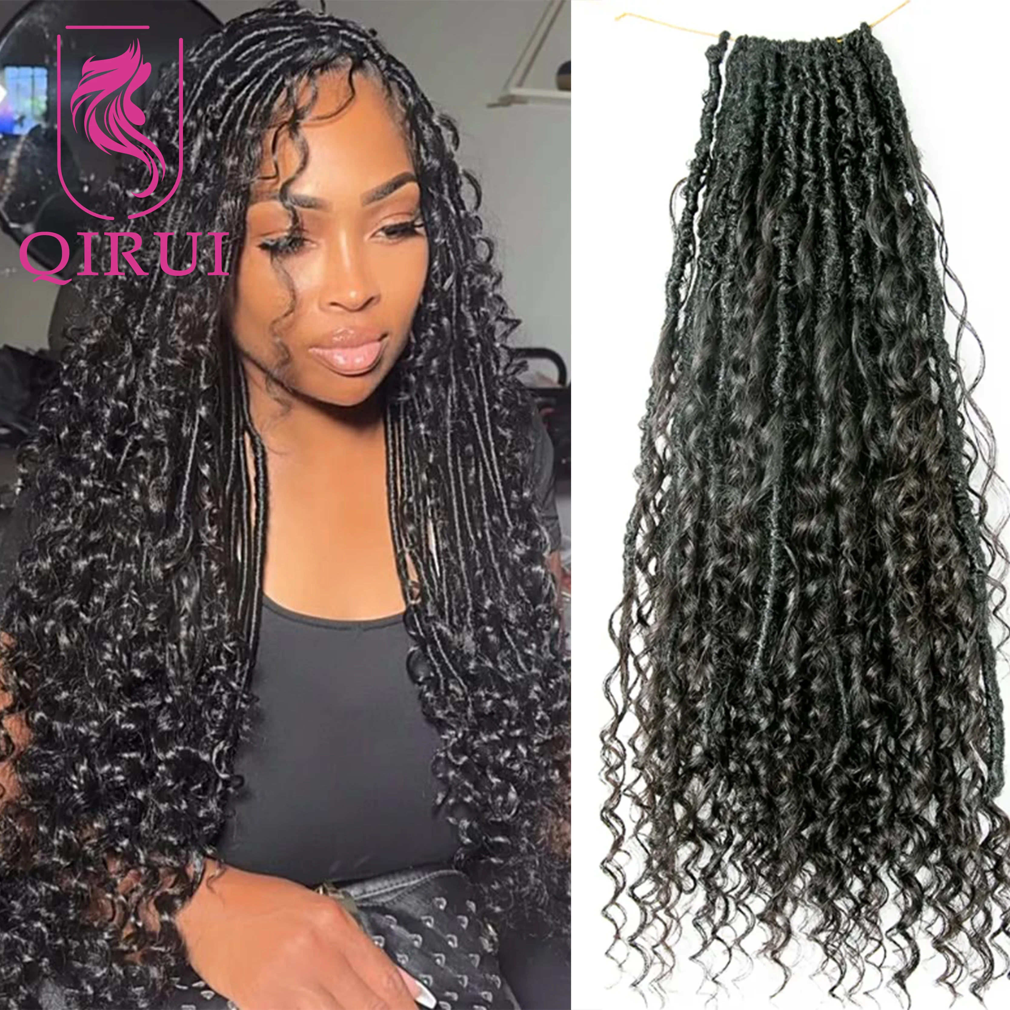 

Предварительно заплетенные крючком локоны в стиле бохо с кудрями из натуральных волос, косички богини, вьющиеся двойные нарисованные наращивание волос на полный кончик для женщин